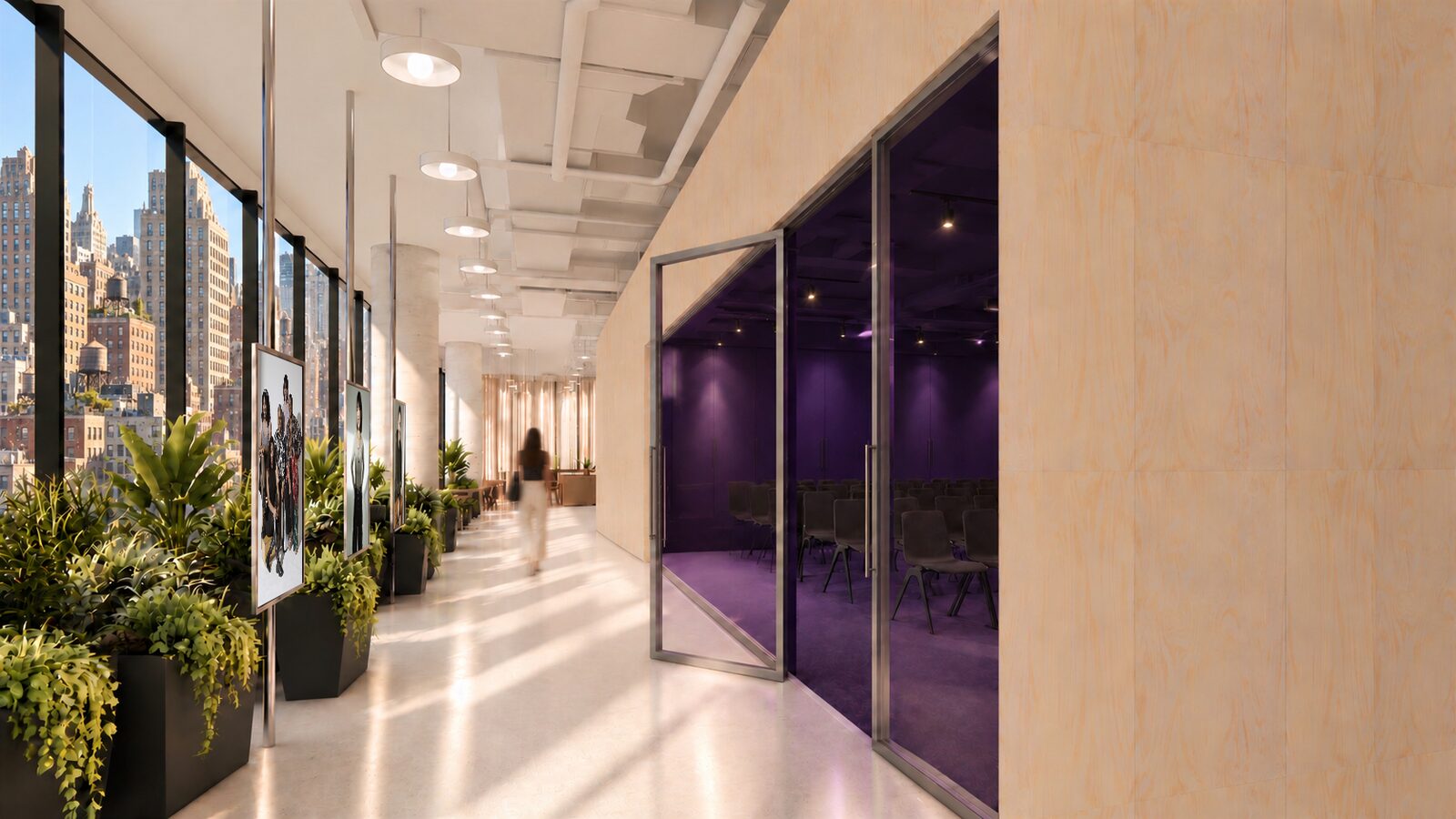 Corridor overlooking the city
